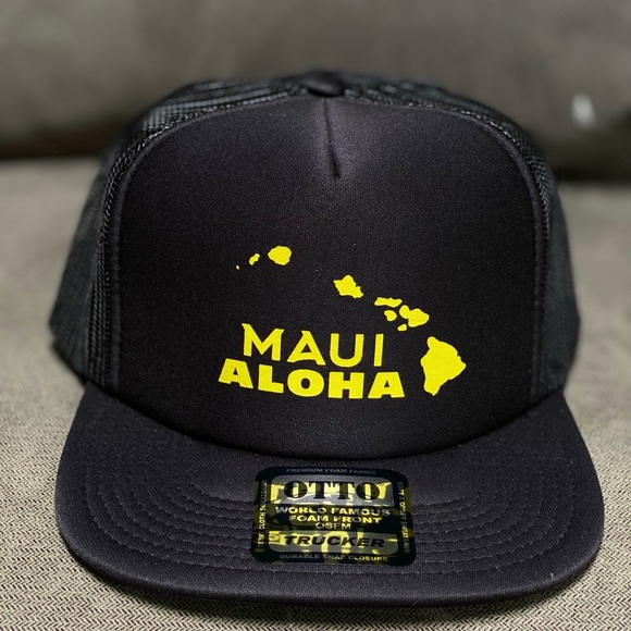 Maui trucker SnapBack hat. Black - Picture 2 of 4